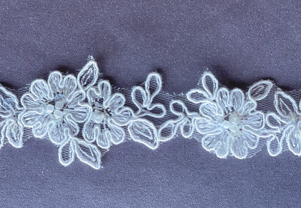 1 1/2" Ivory Pearled & Sequined Alençon Style Lace Trim