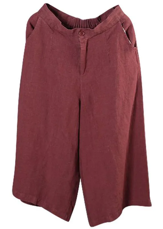 2019 red loose linen pants fall women pockets wide leg pants