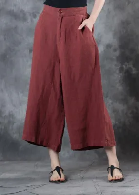 2019 red loose linen pants fall women pockets wide leg pants