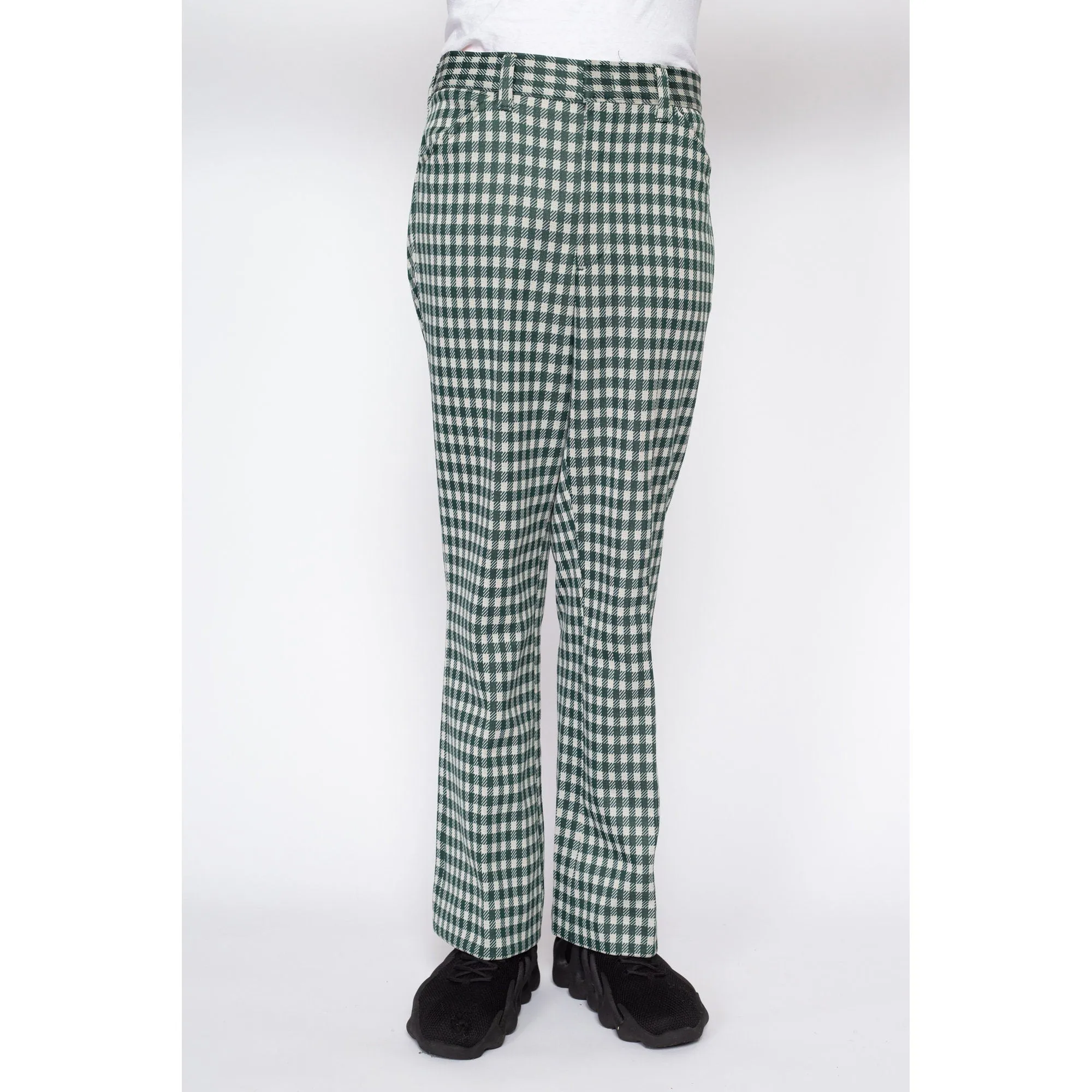 32" Waist 70s Green & White Gingham Trousers