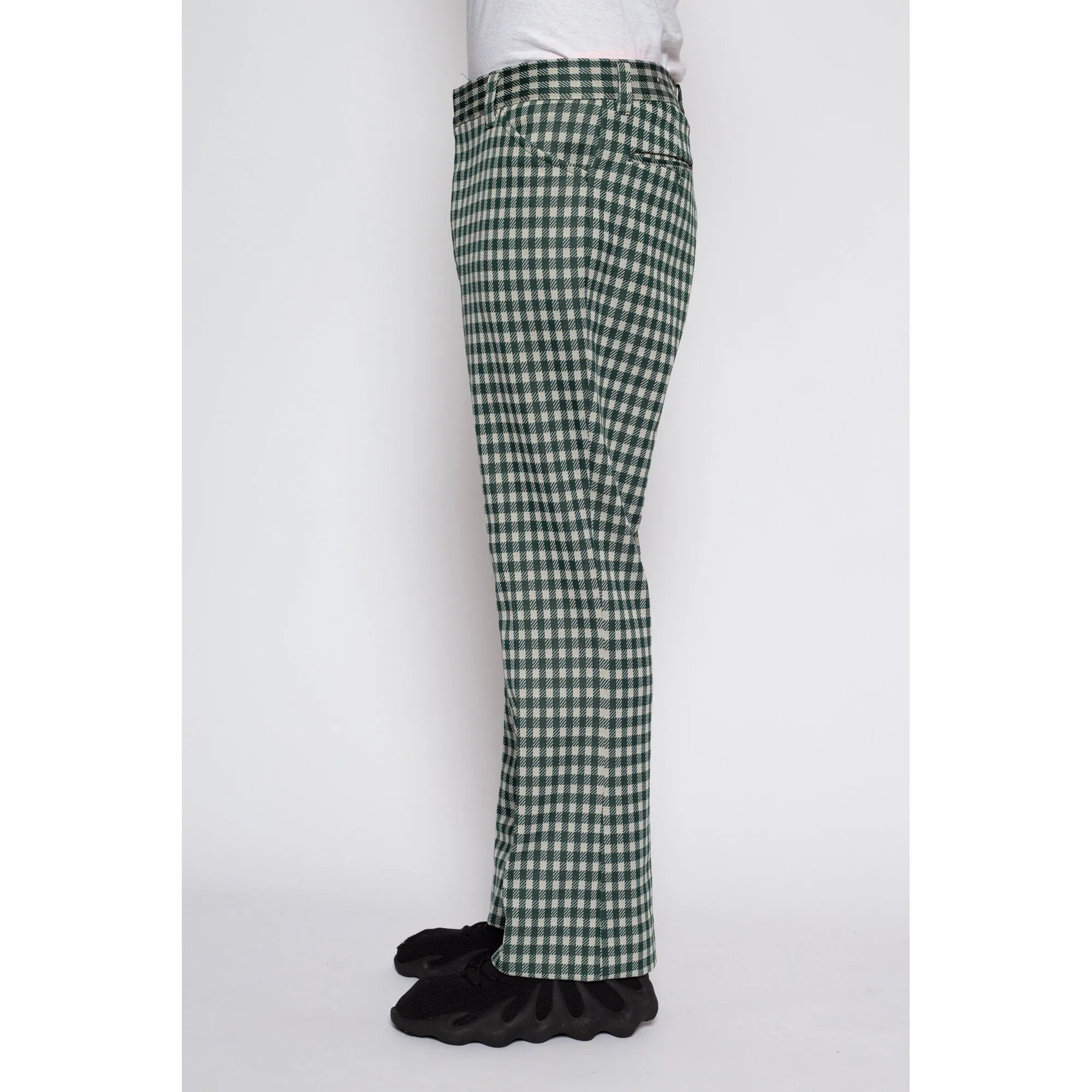 32" Waist 70s Green & White Gingham Trousers