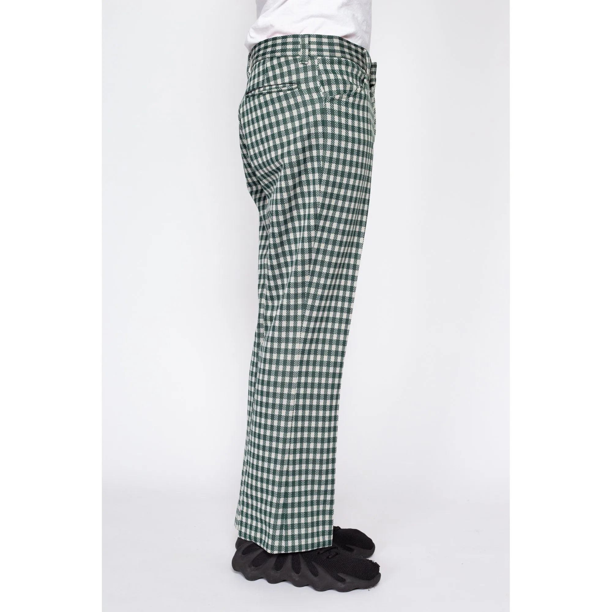 32" Waist 70s Green & White Gingham Trousers