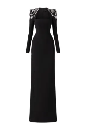 Adeline Bodycon Long Sleeved Crepe Floor Length Dress