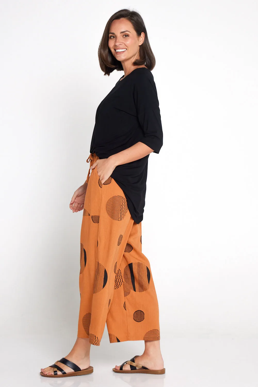 Aiko Linen Pants - Tan/Black Circle