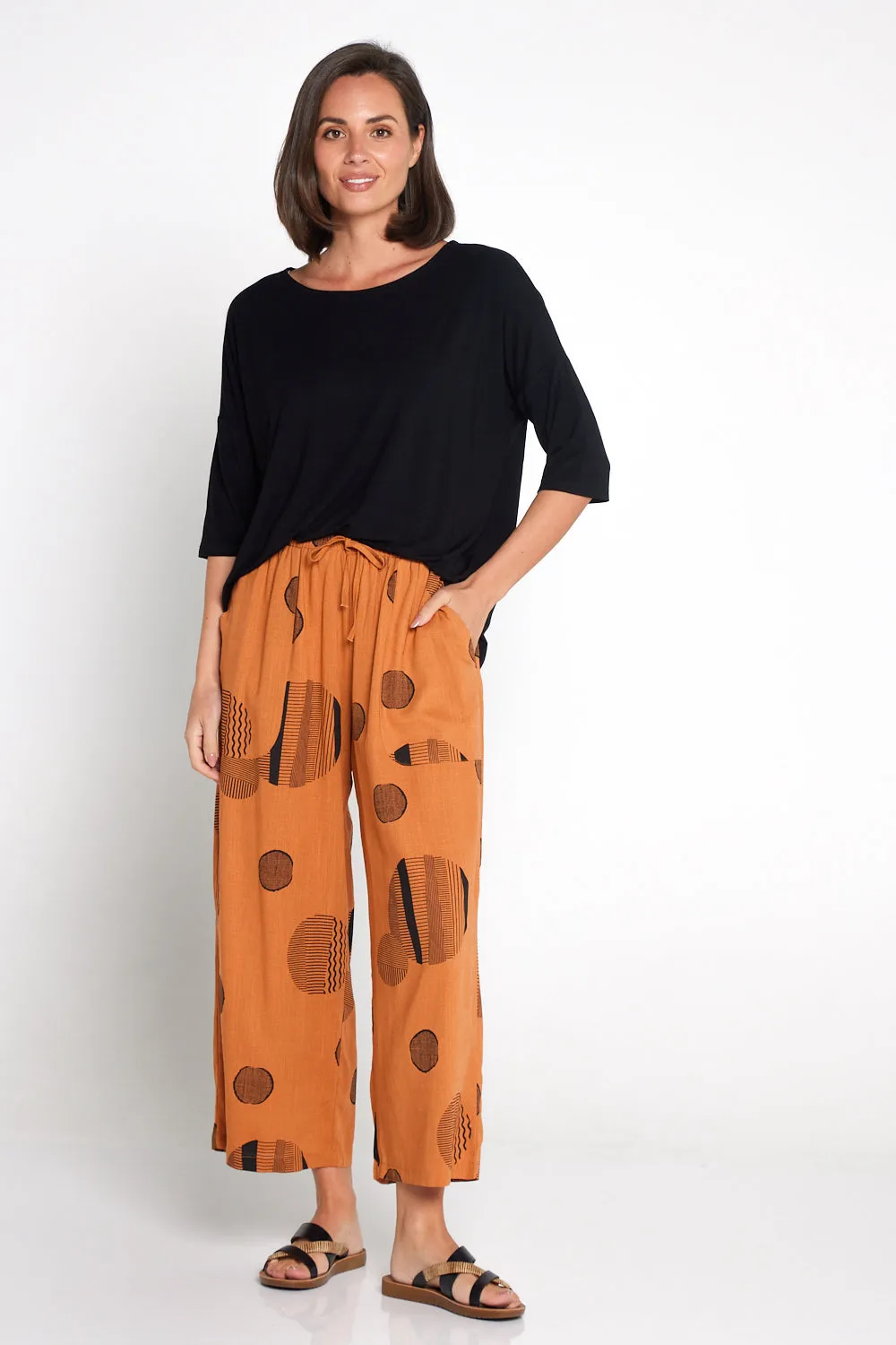 Aiko Linen Pants - Tan/Black Circle