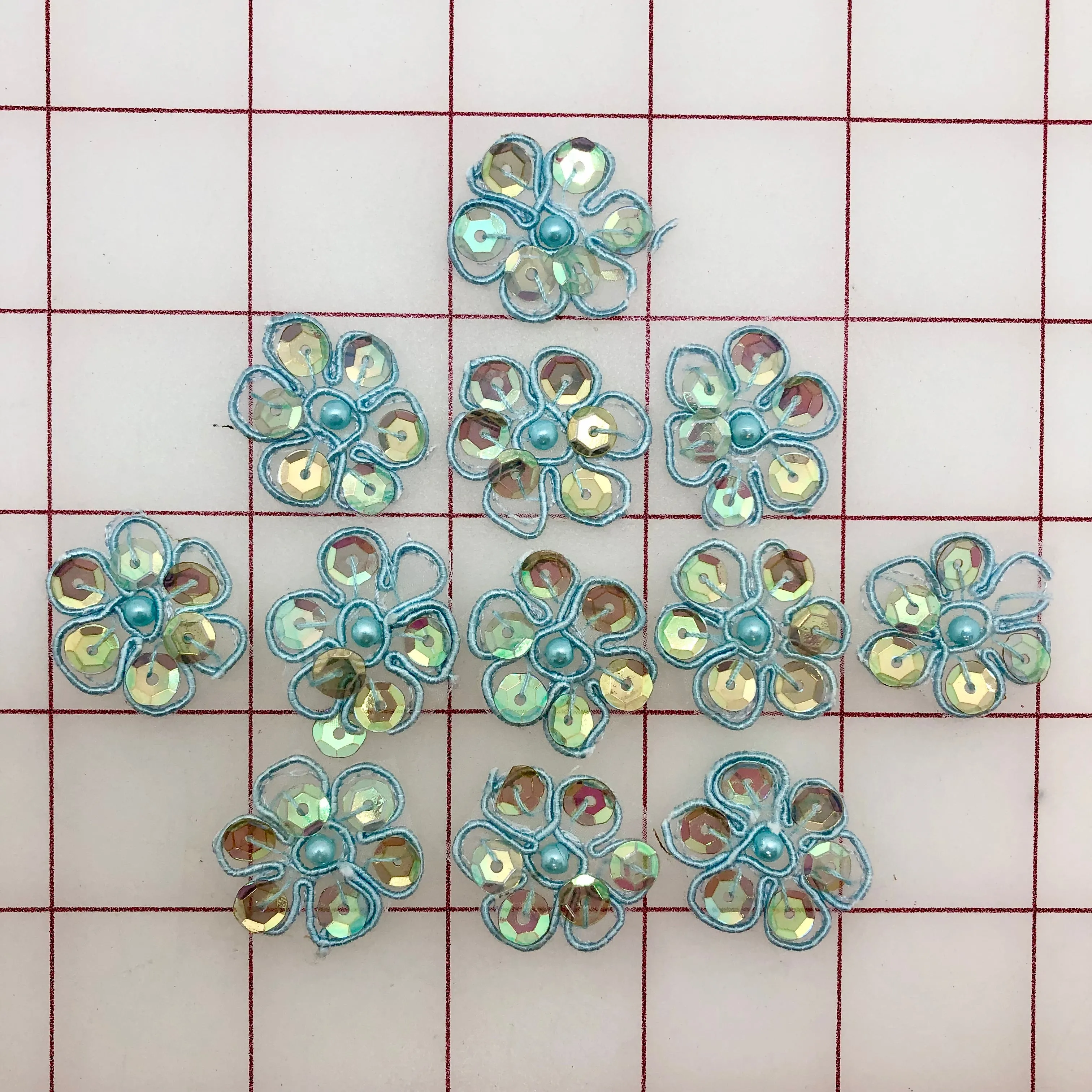 Applique - 1-inch  Sequined Flower Light Blue Per 12-Pack