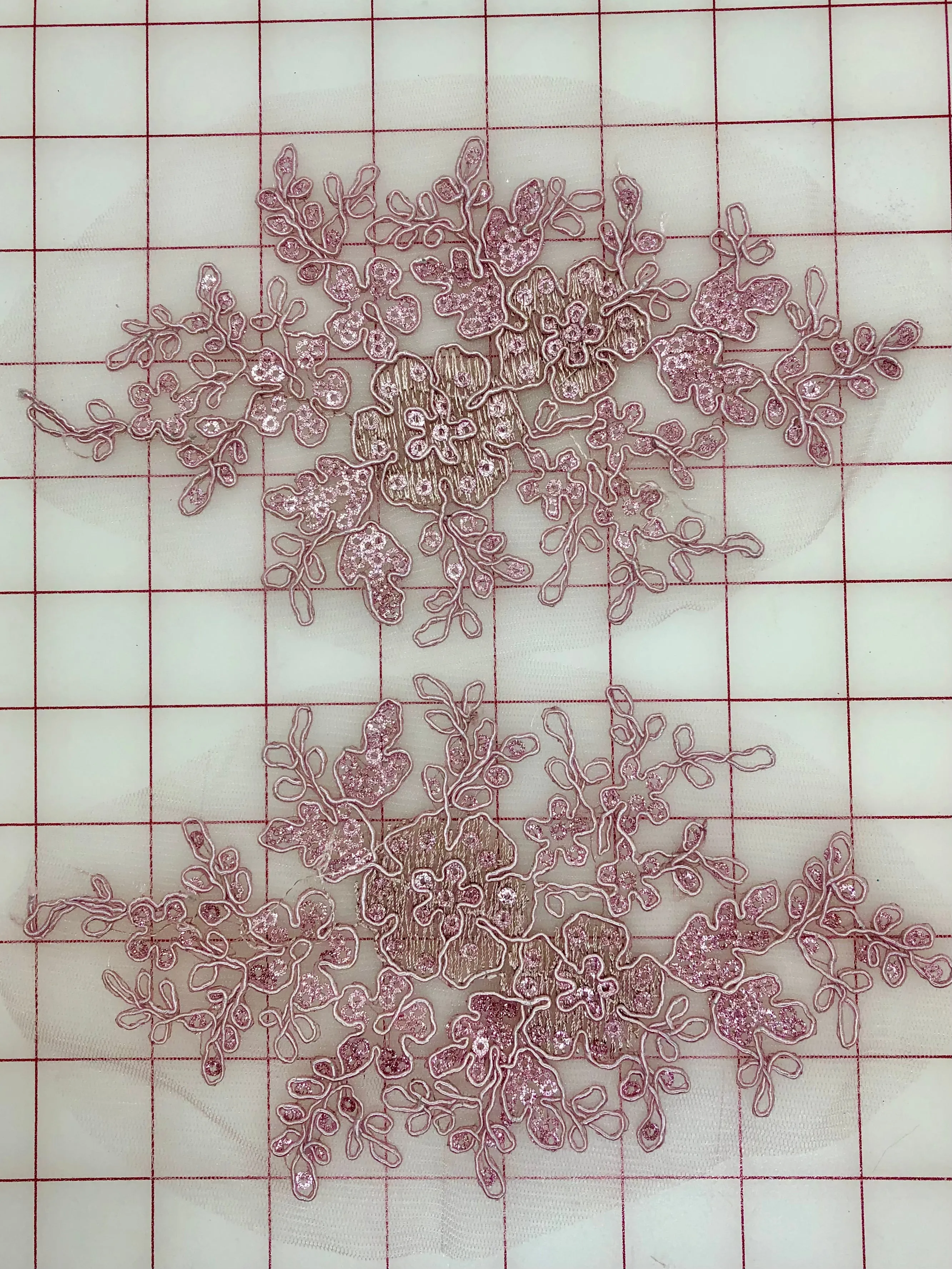 Applique - Beaded Lace Flower Motif Pairs Dusty Rose