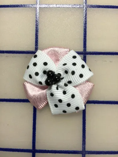 Applique - Ribbon Flower Pink w/Black Polka Dots 3-Pack Close-Out