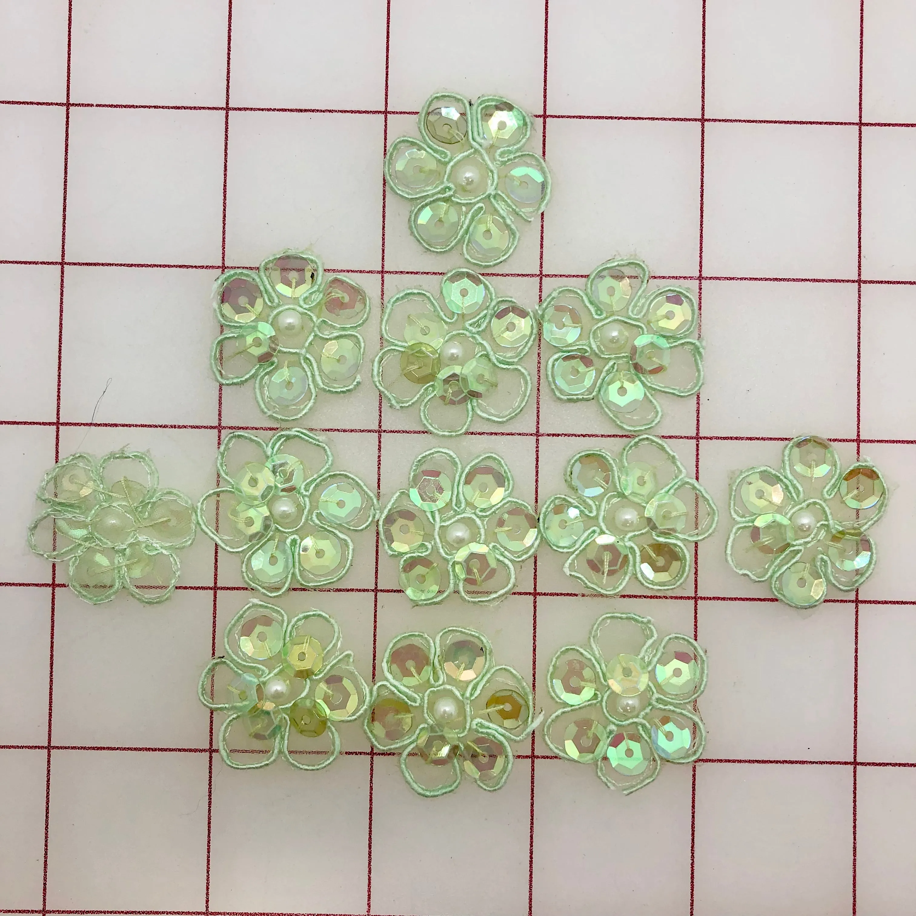 Appliques - 1-inch  Sequined Flowers  Mint Green Per 12-Pack