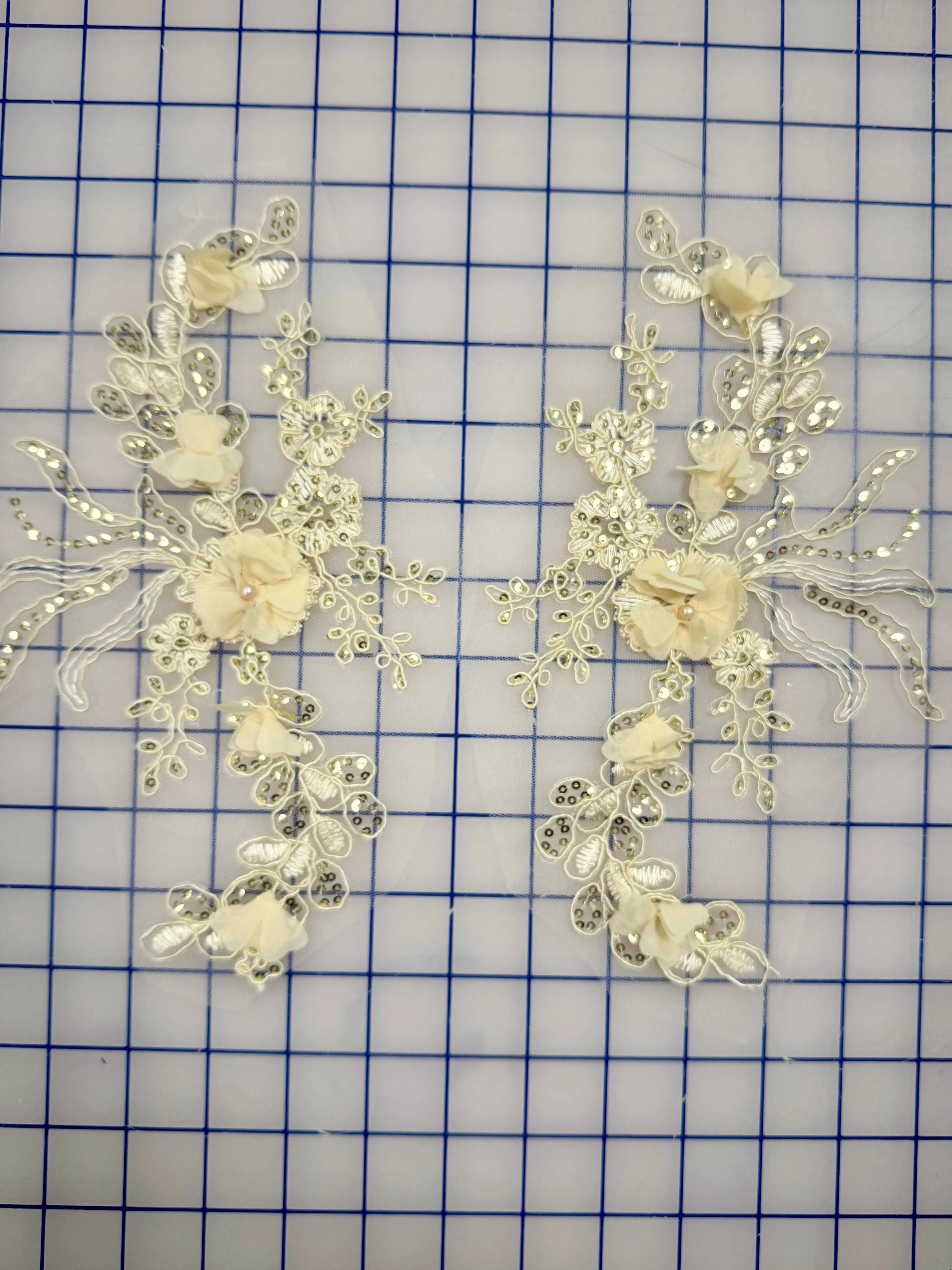 Appliques - Corded Sequined Embroidered 3D Golden Yellow Motif  Applique Pairs NEW!