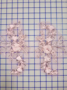 Appliques - Corded Sequined Embroidered 3D Rose Pink Motif Pairs NEW!