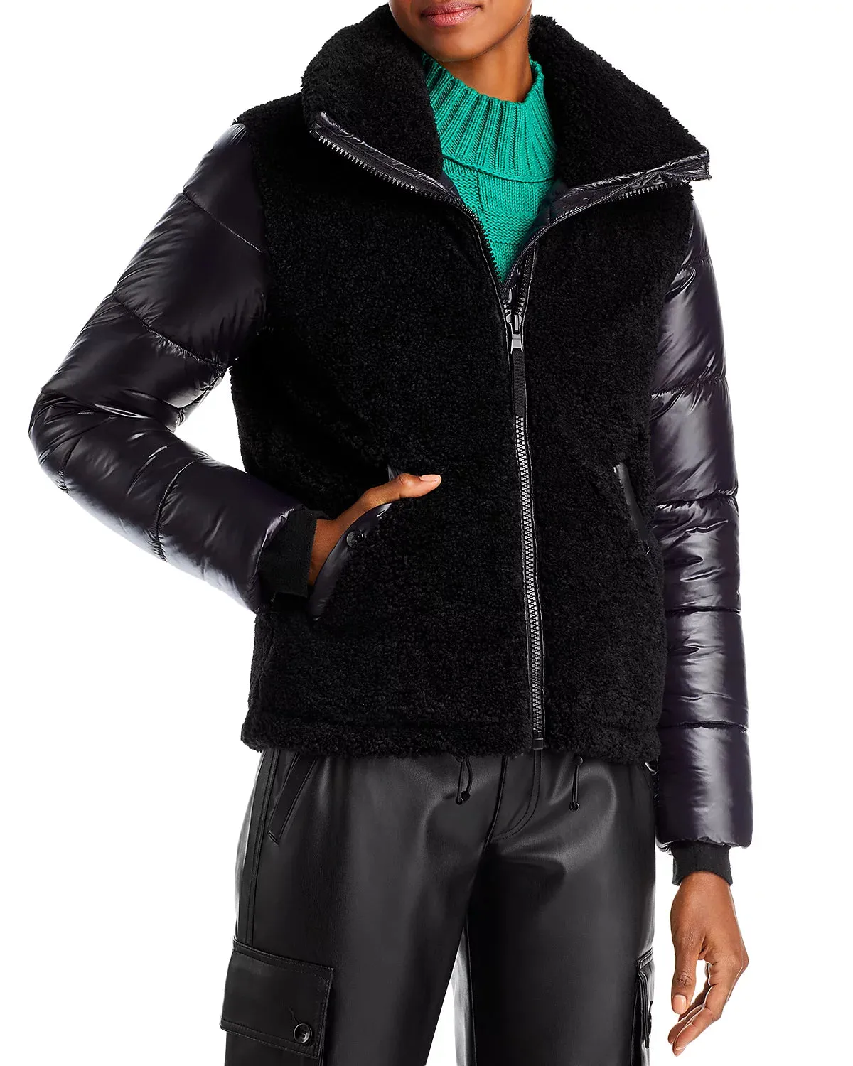 AQUA Mixed Media Puffer Coat