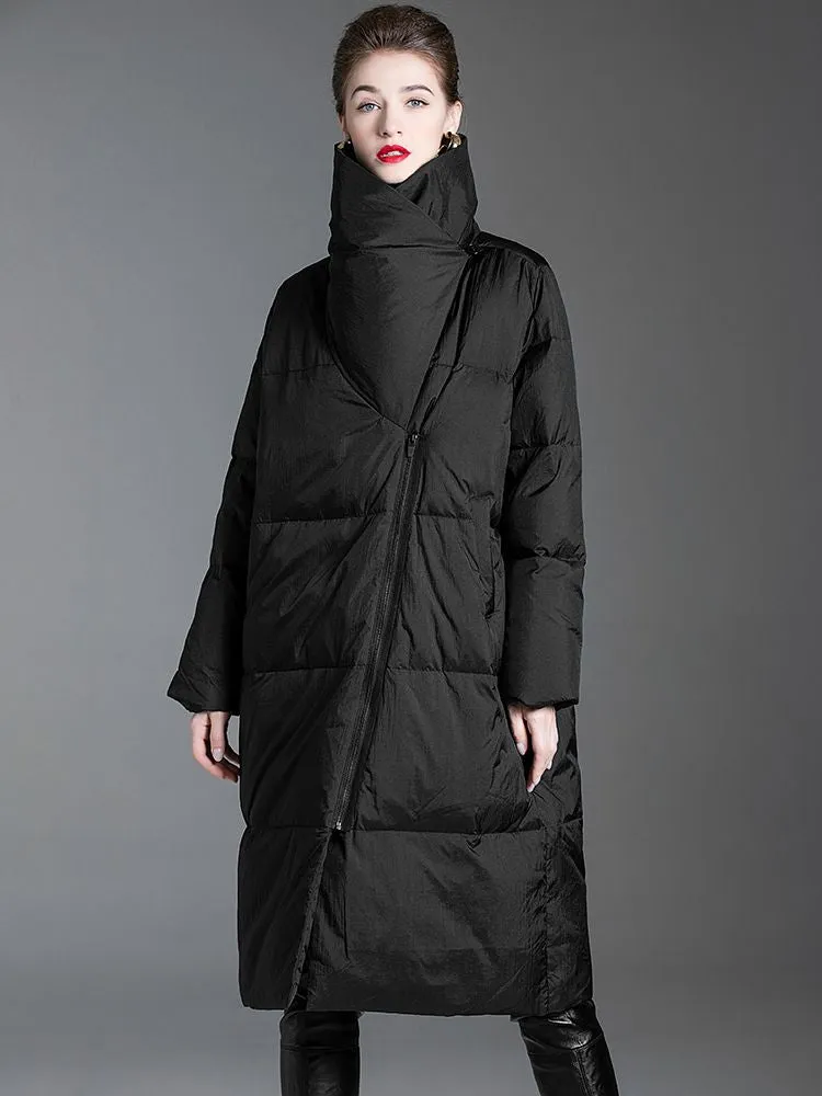 Asymmetrical Utility Collar Down Puffer Coat