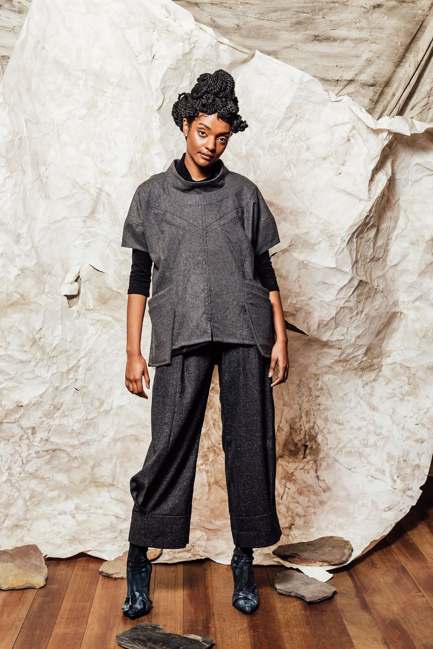 AW22 AMAURI PANELED WOOL TOP - GRAPHITE