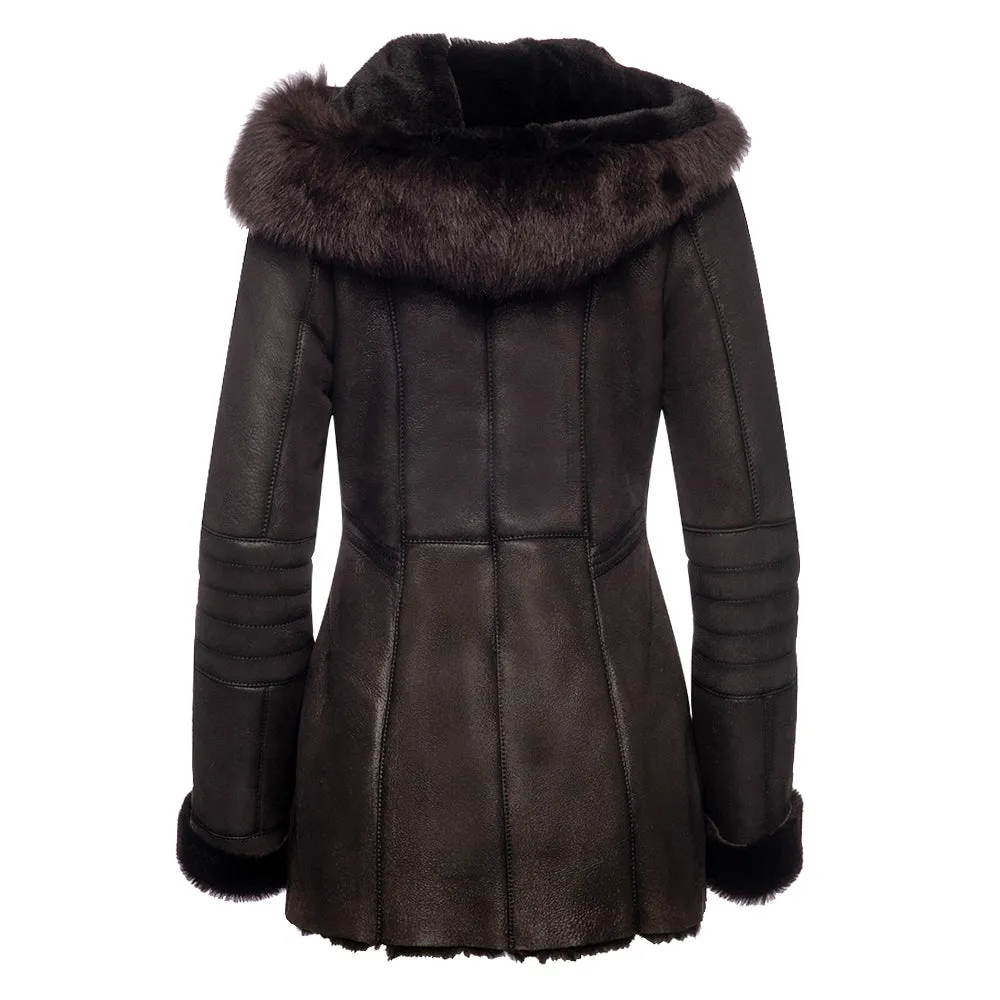 Ayva's brown shearling coat