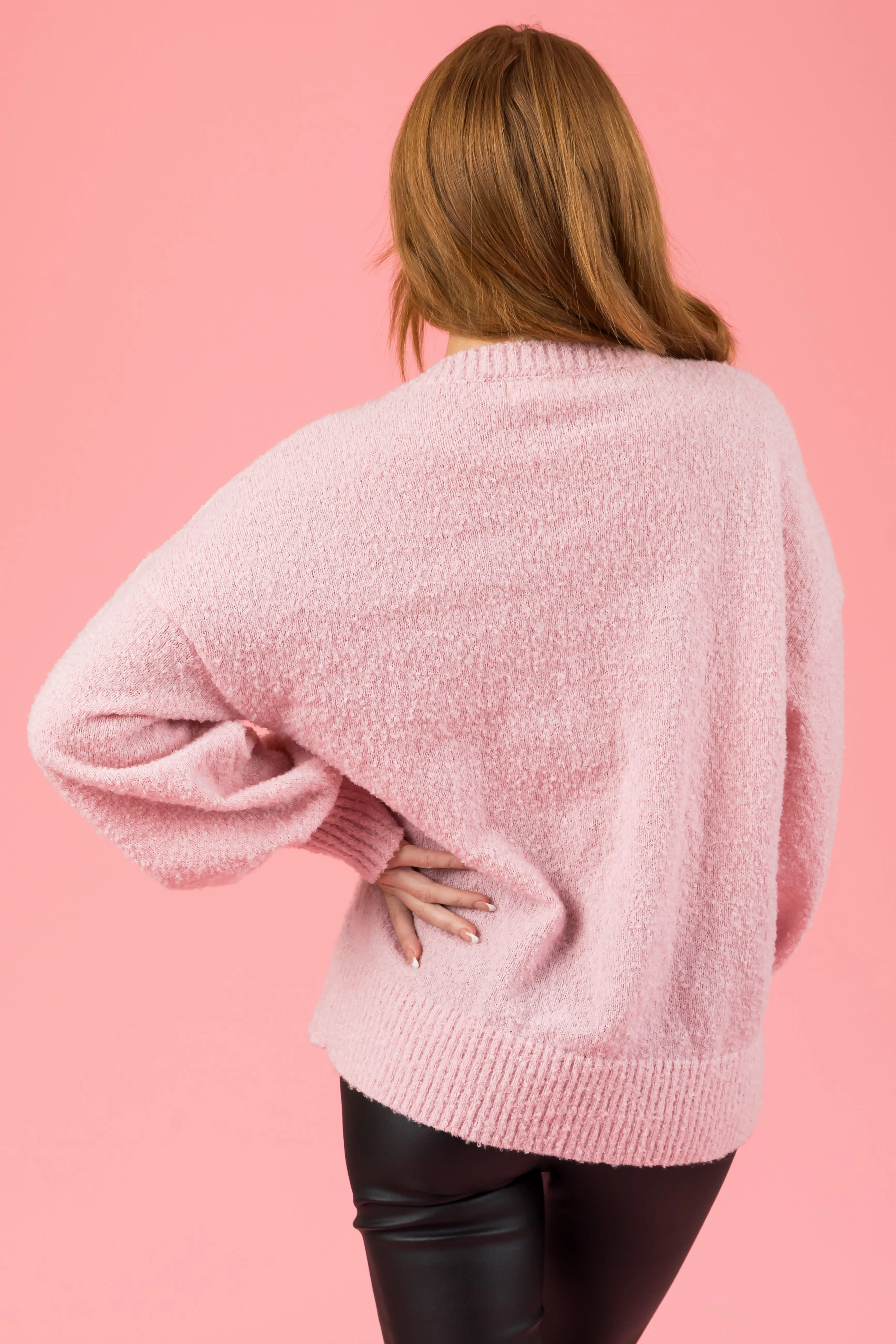 Baby Pink Sequined Ornament Fuzzy Sweater