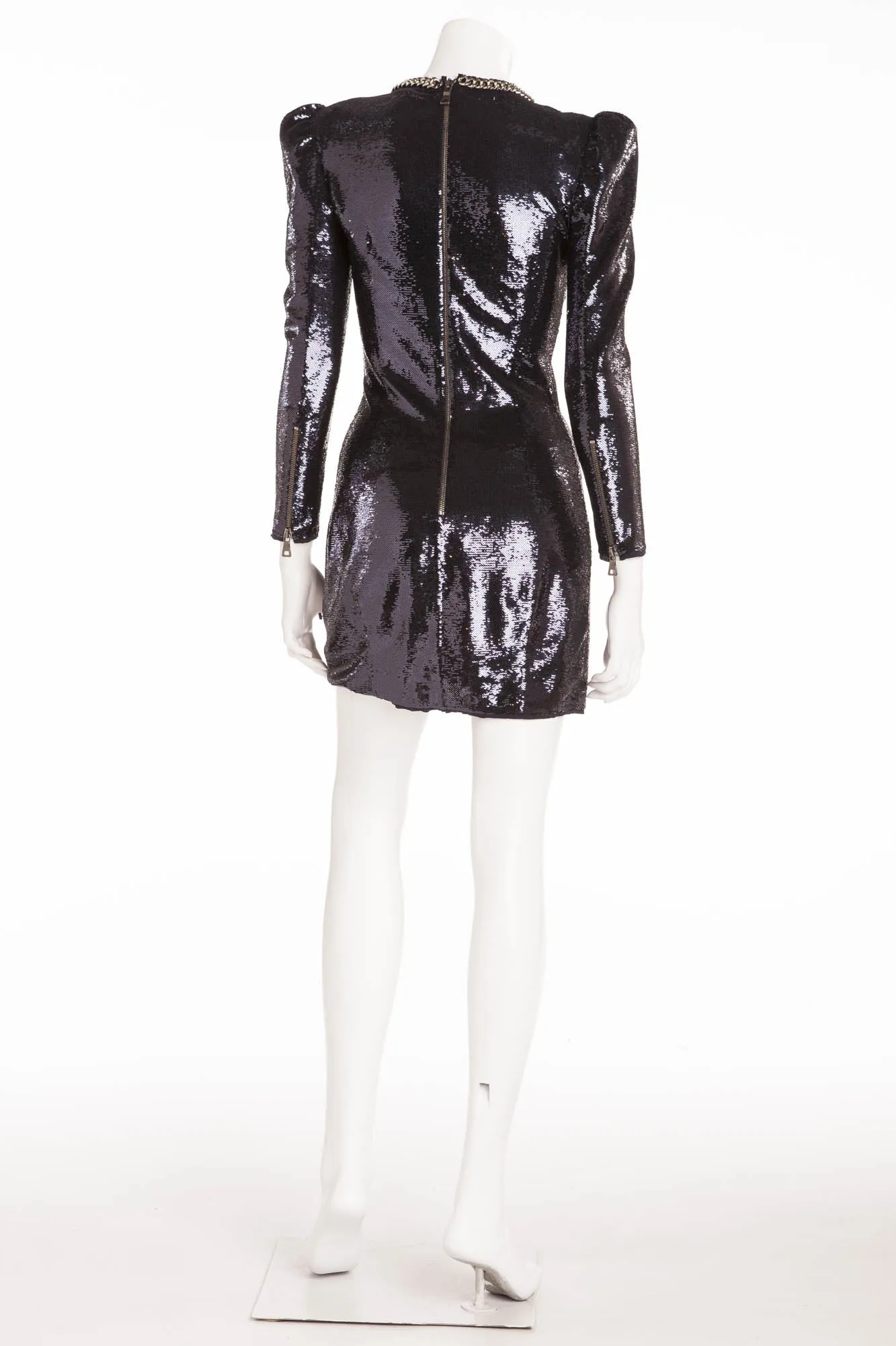 Balmain - Dark Blue Long Sleeve Sequin Dress - FR 38