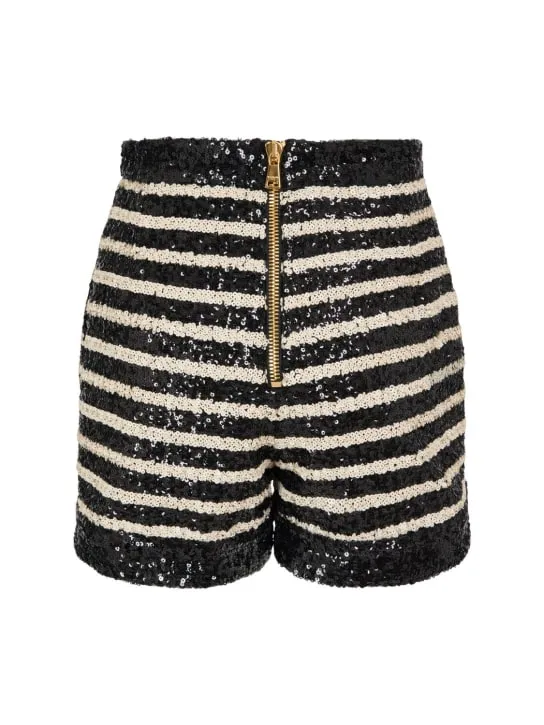 Balmain   Striped sequined high rise mini shorts 