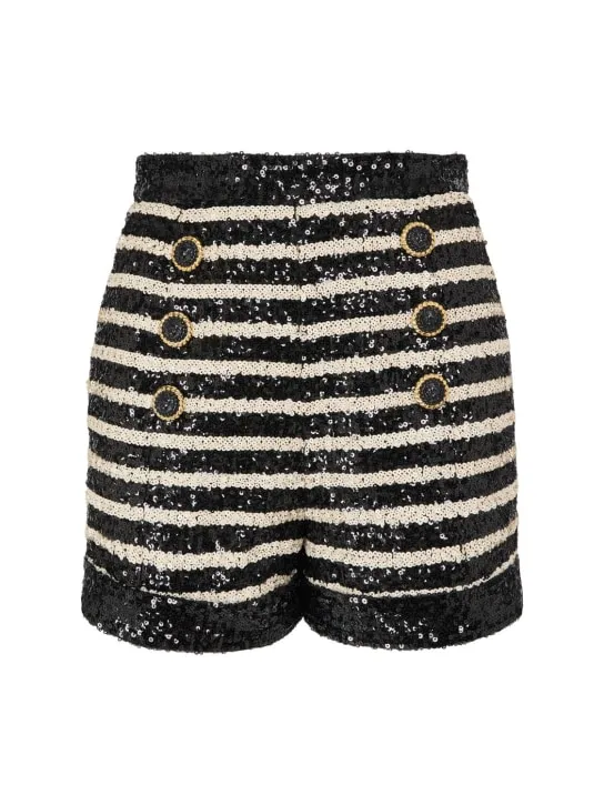 Balmain   Striped sequined high rise mini shorts 