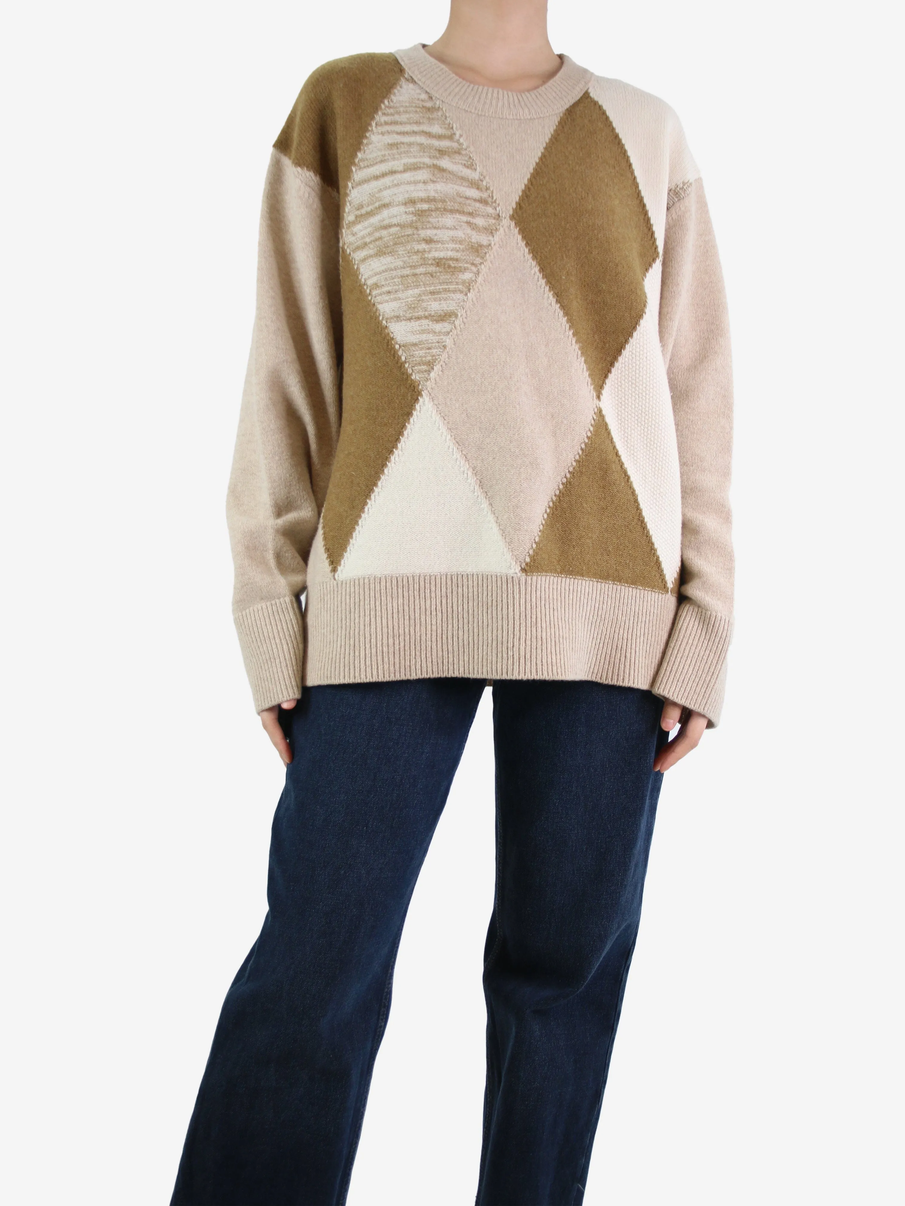 Beige diamond crewneck jumper - size L