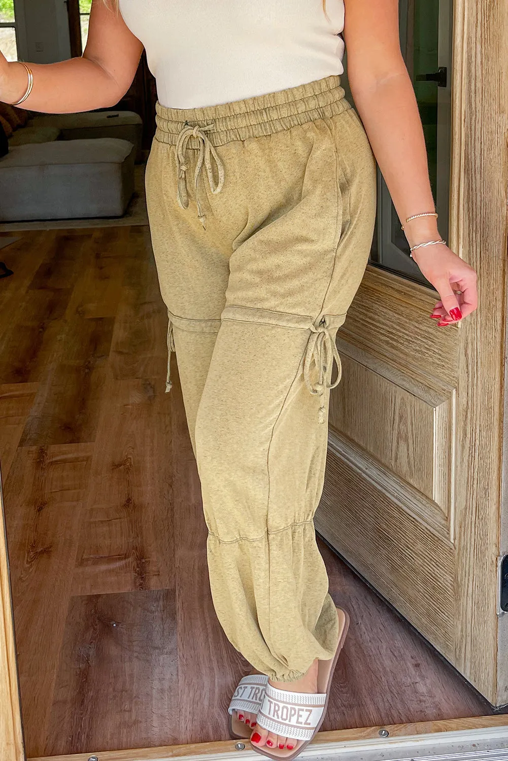 Beige Drawstring High Waist Plus Size Pants