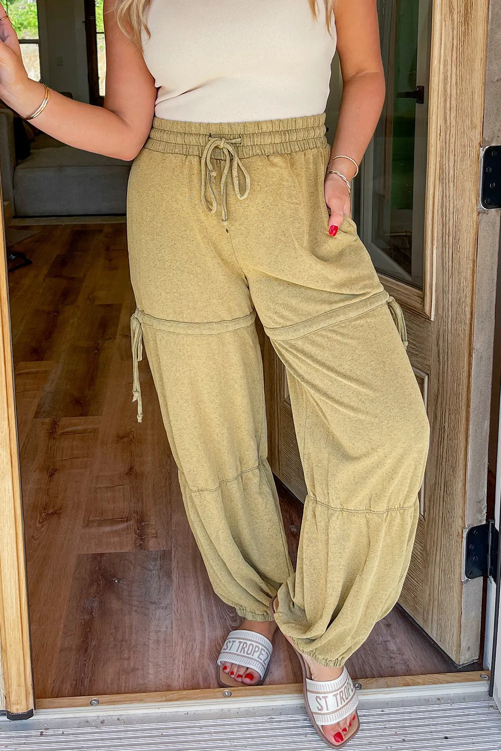 Beige Drawstring High Waist Plus Size Pants