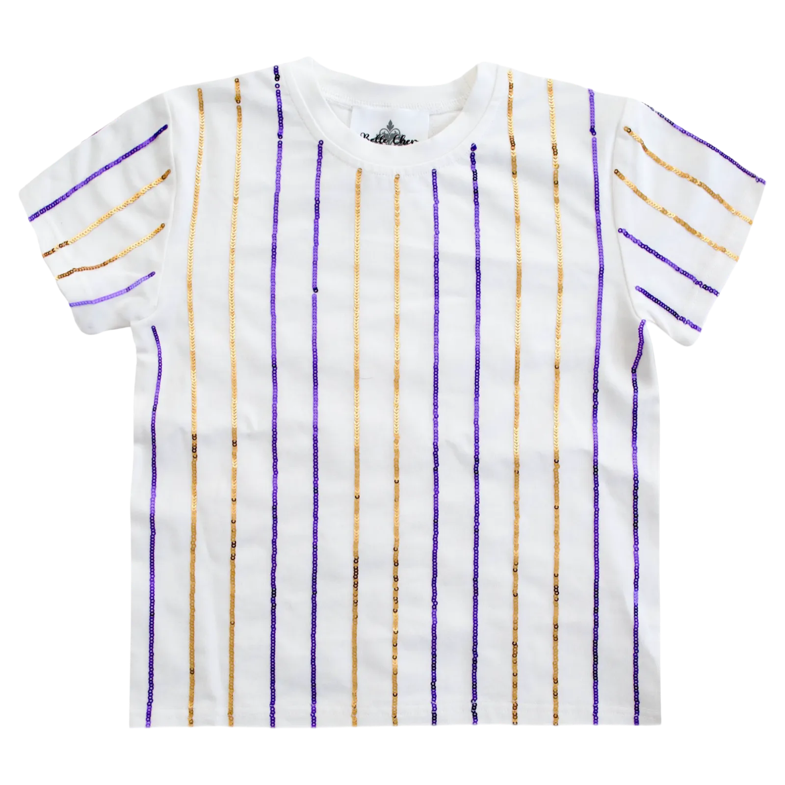 Belle Cher Sequin Top - Purple   Gold Stripe