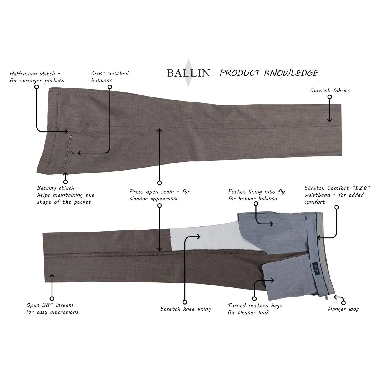 BIG FIT Super 120s Wool Gabardine Comfort-EZE Trouser in Saddle (Manchester Pleated Model) by Ballin