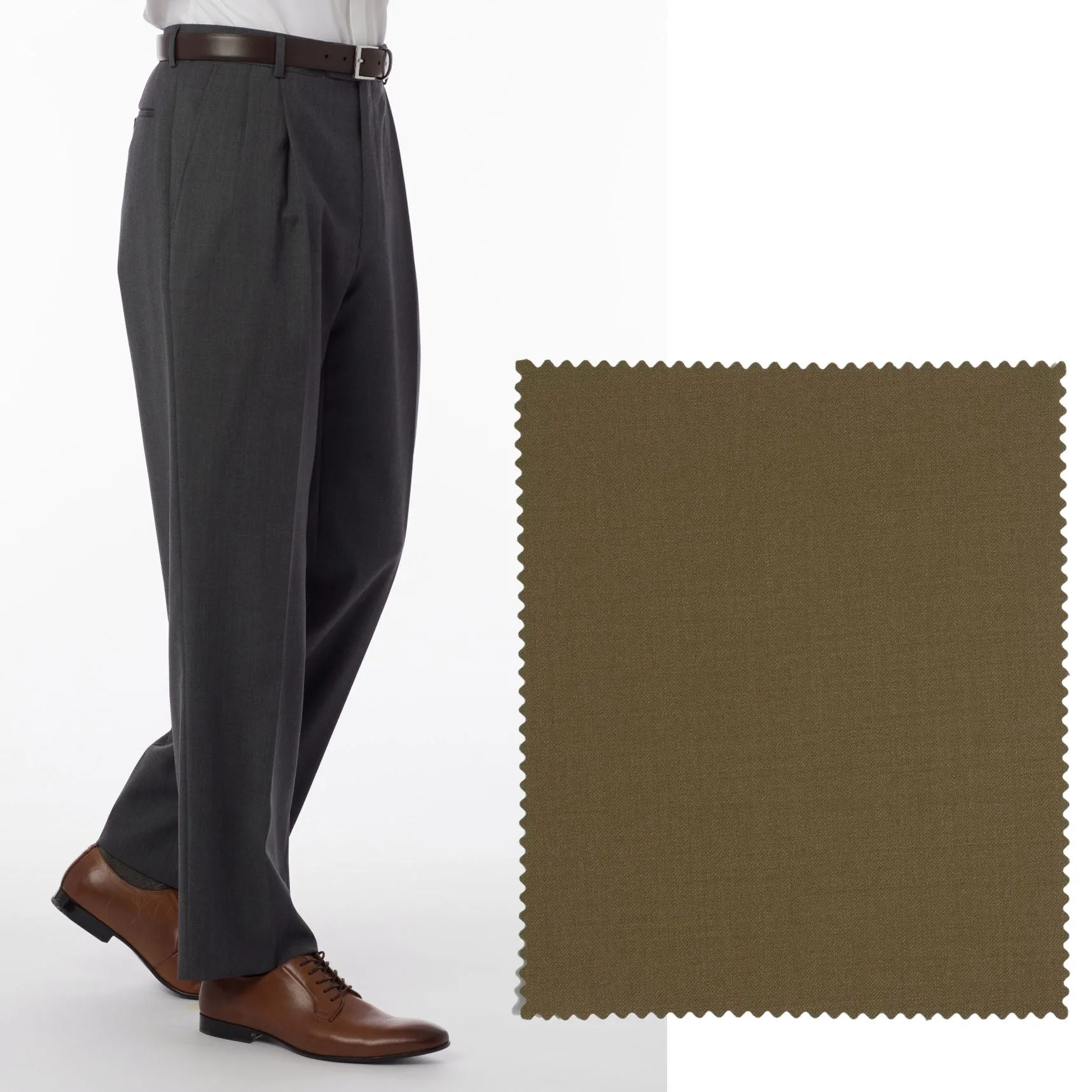 BIG FIT Super 120s Wool Gabardine Comfort-EZE Trouser in Saddle (Manchester Pleated Model) by Ballin