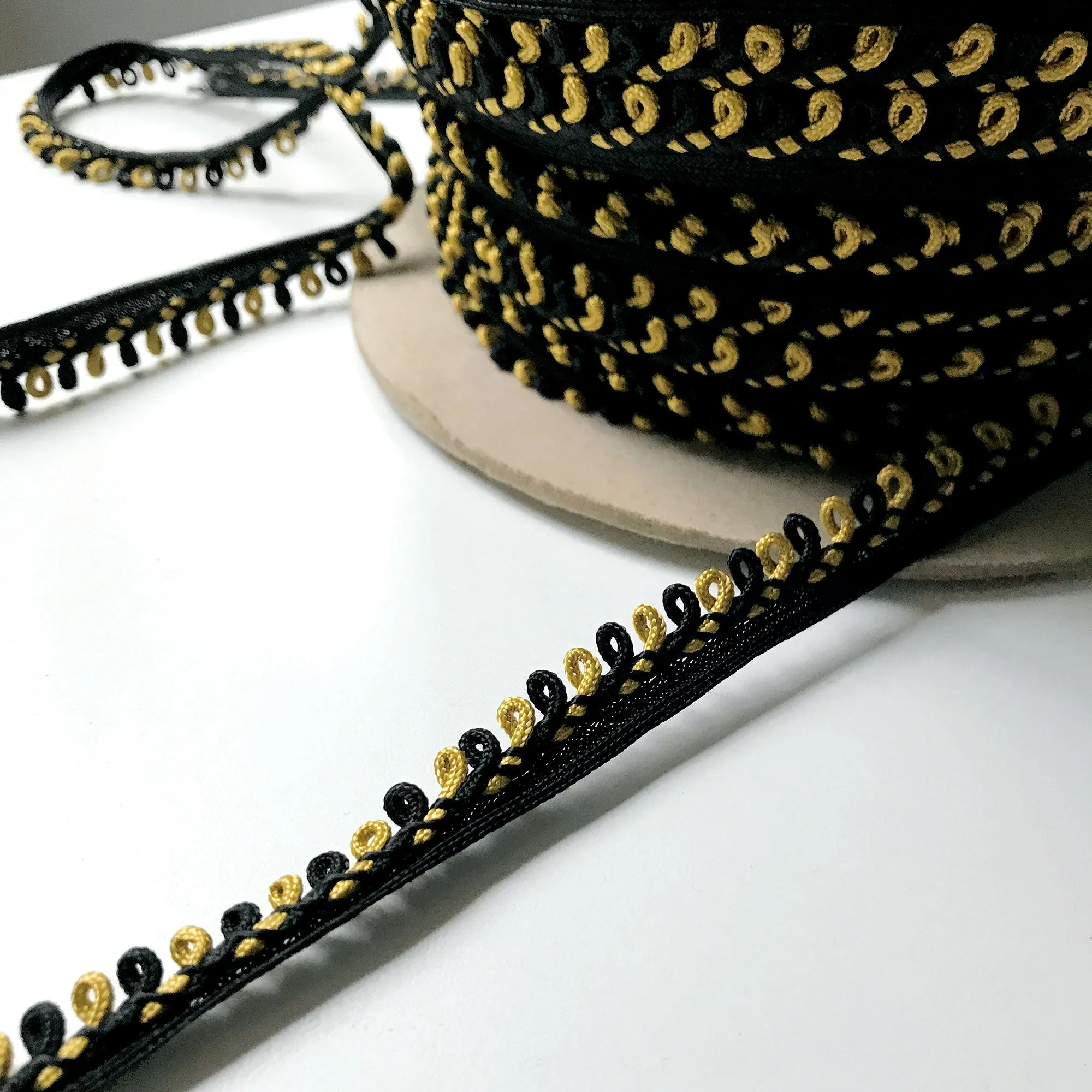 Black and Gold High Quality Decorative Loop Trim by the yard