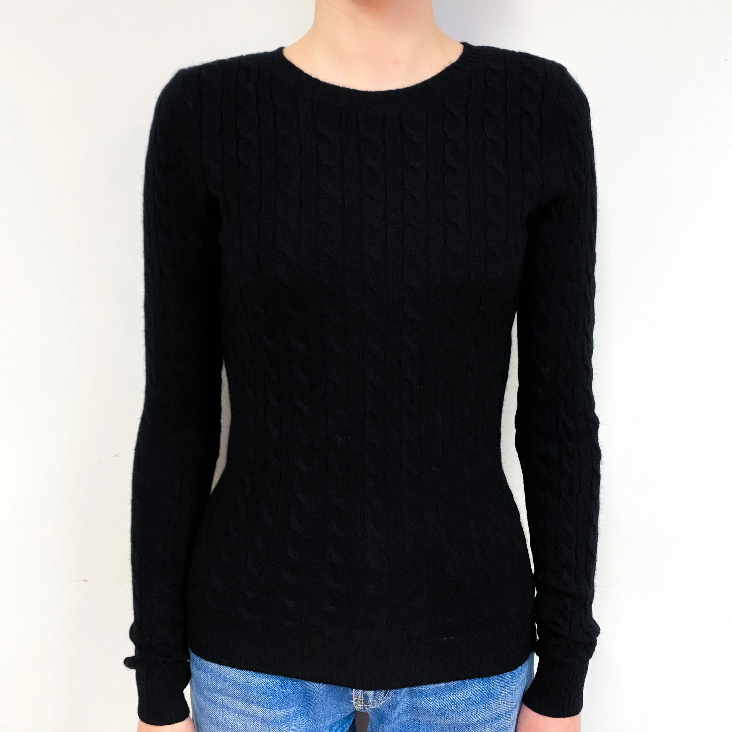 Black Cable Cashmere Crew Neck Jumper Extra Small