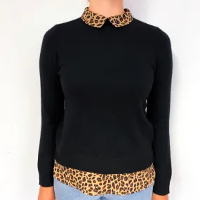 Black Cashmere Crew Neck Jumper with Faux Blouse Small