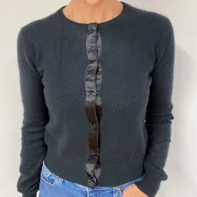 Black Cropped Cashmere Crew Neck Cardigan Medium