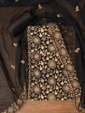 Black Embroidered Silk Georgette Dress Material with Dupatta