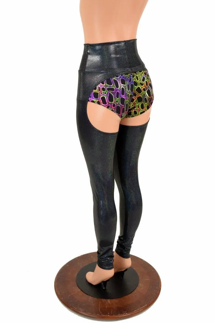 Black Holographic High Waist Chaps  (shorts not included)