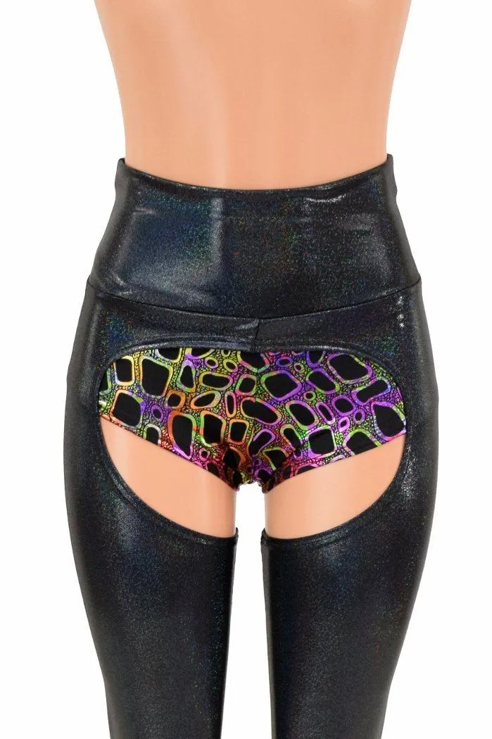 Black Holographic High Waist Chaps  (shorts not included)