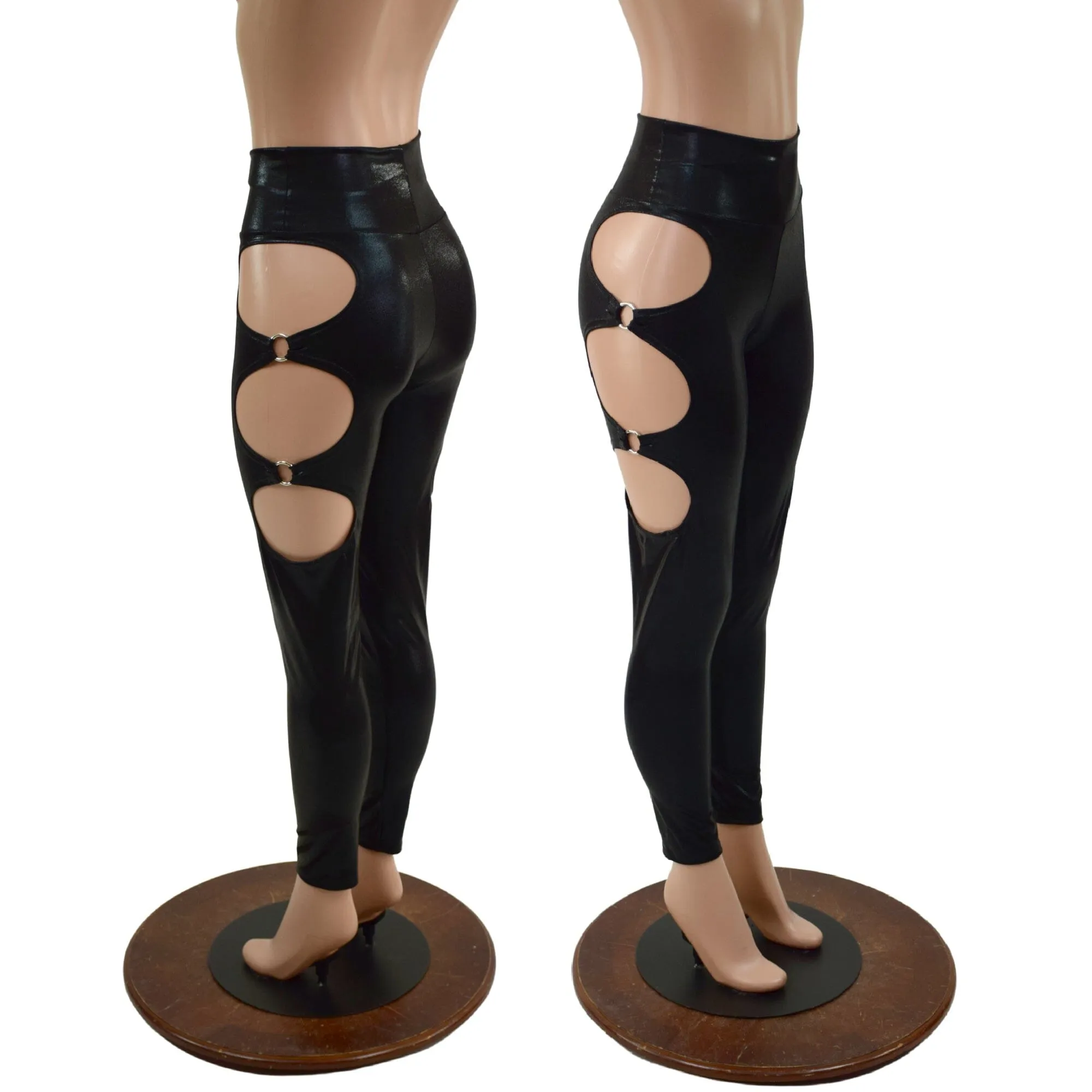 Black Mystique High Waist Leggings with O-Ring Cutouts