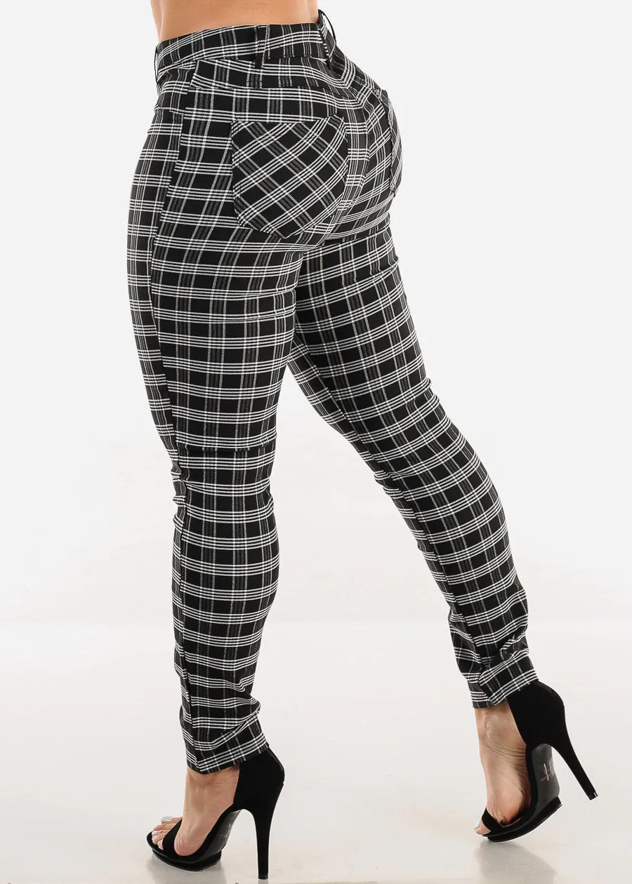 Black Super High Waist Plaid Skinny Pants