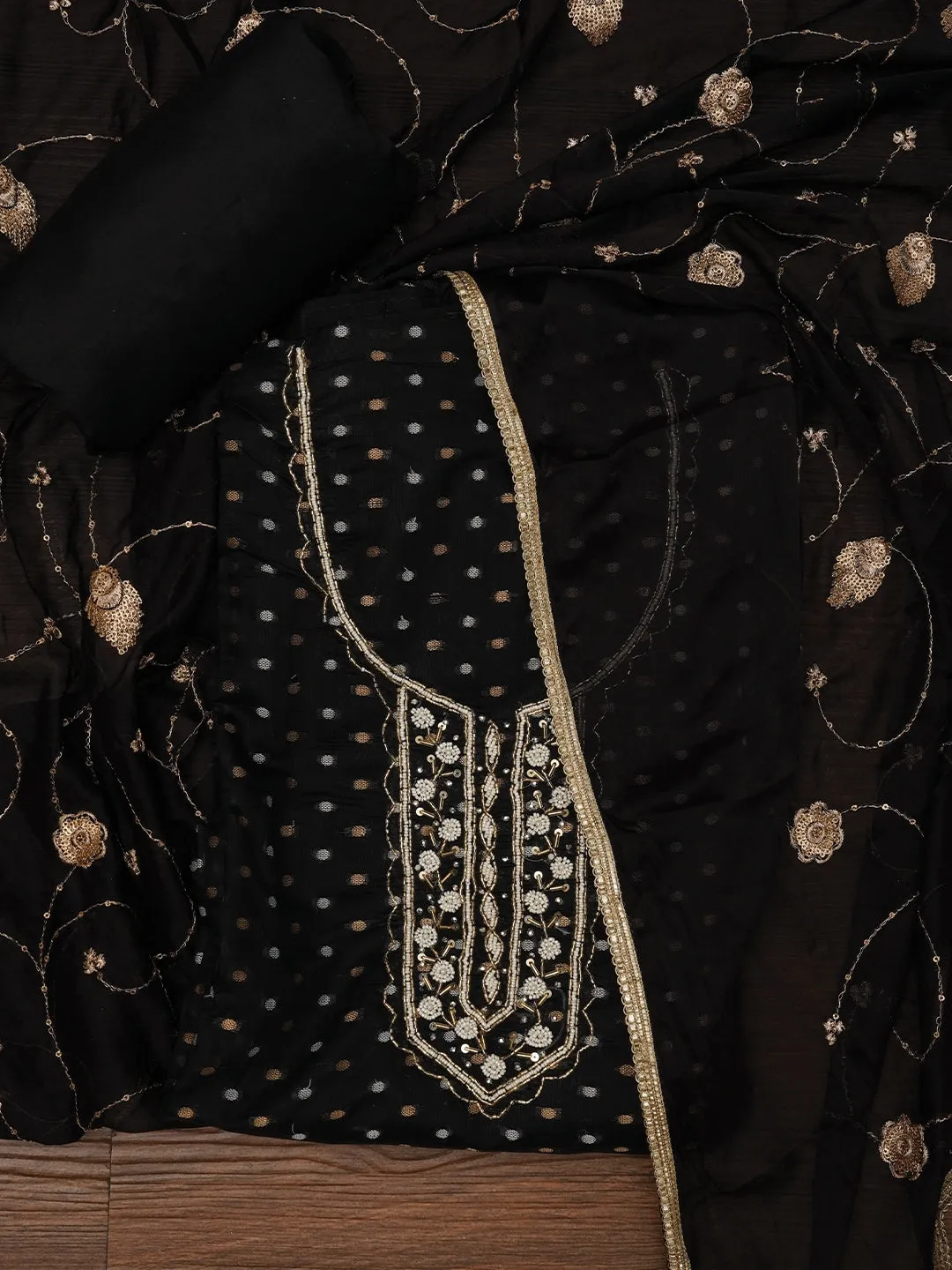 Black Zari Pure Cotton Dress Material with Dupatta