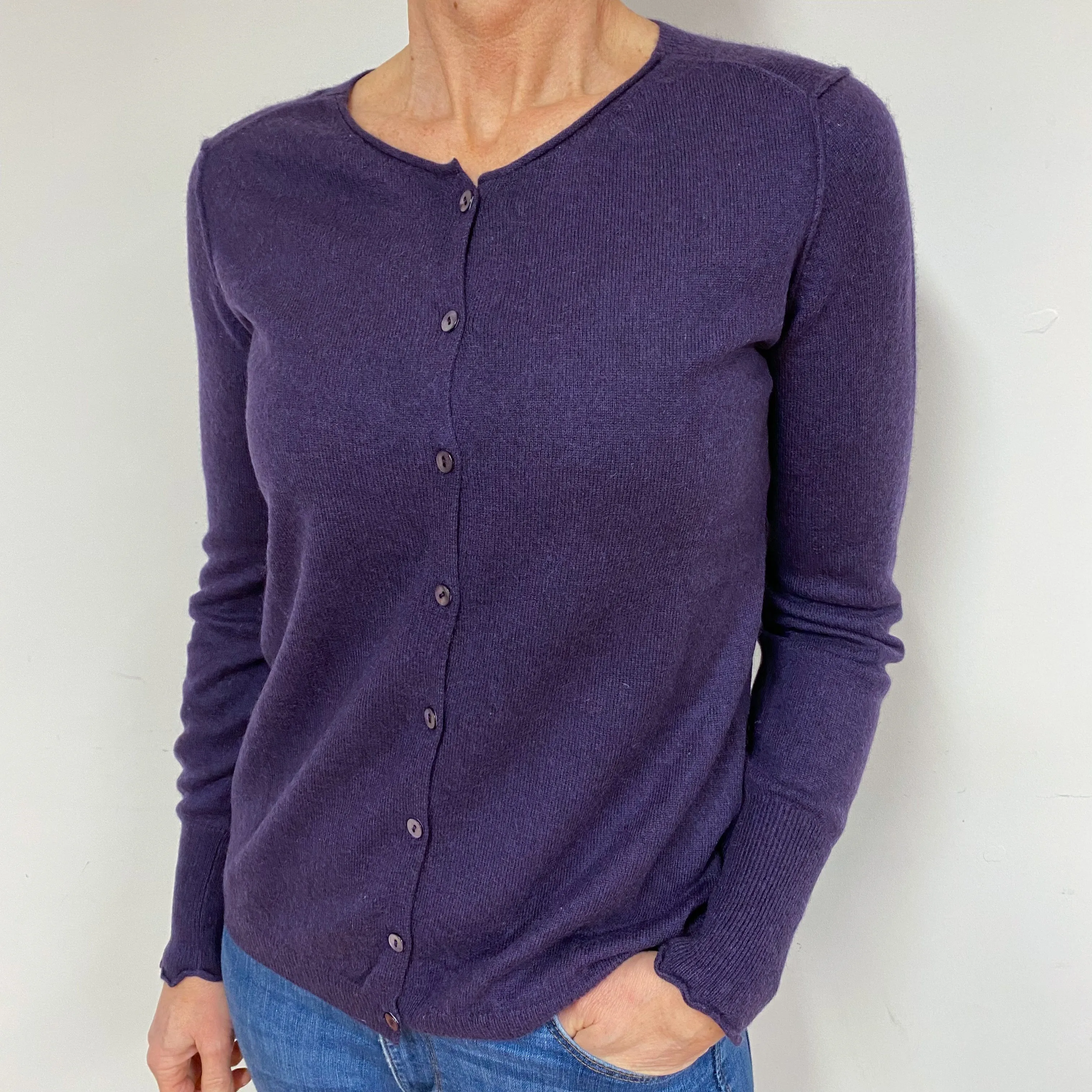 Blueberry Purple Cashmere Crew Neck Cardigan