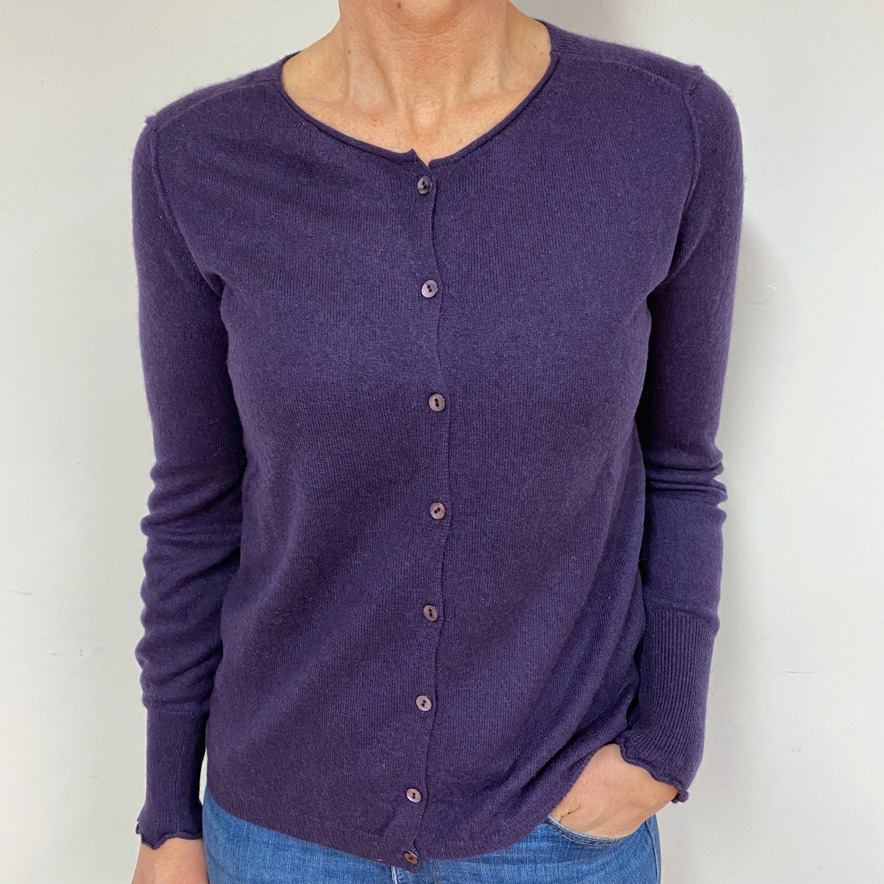 Blueberry Purple Cashmere Crew Neck Cardigan