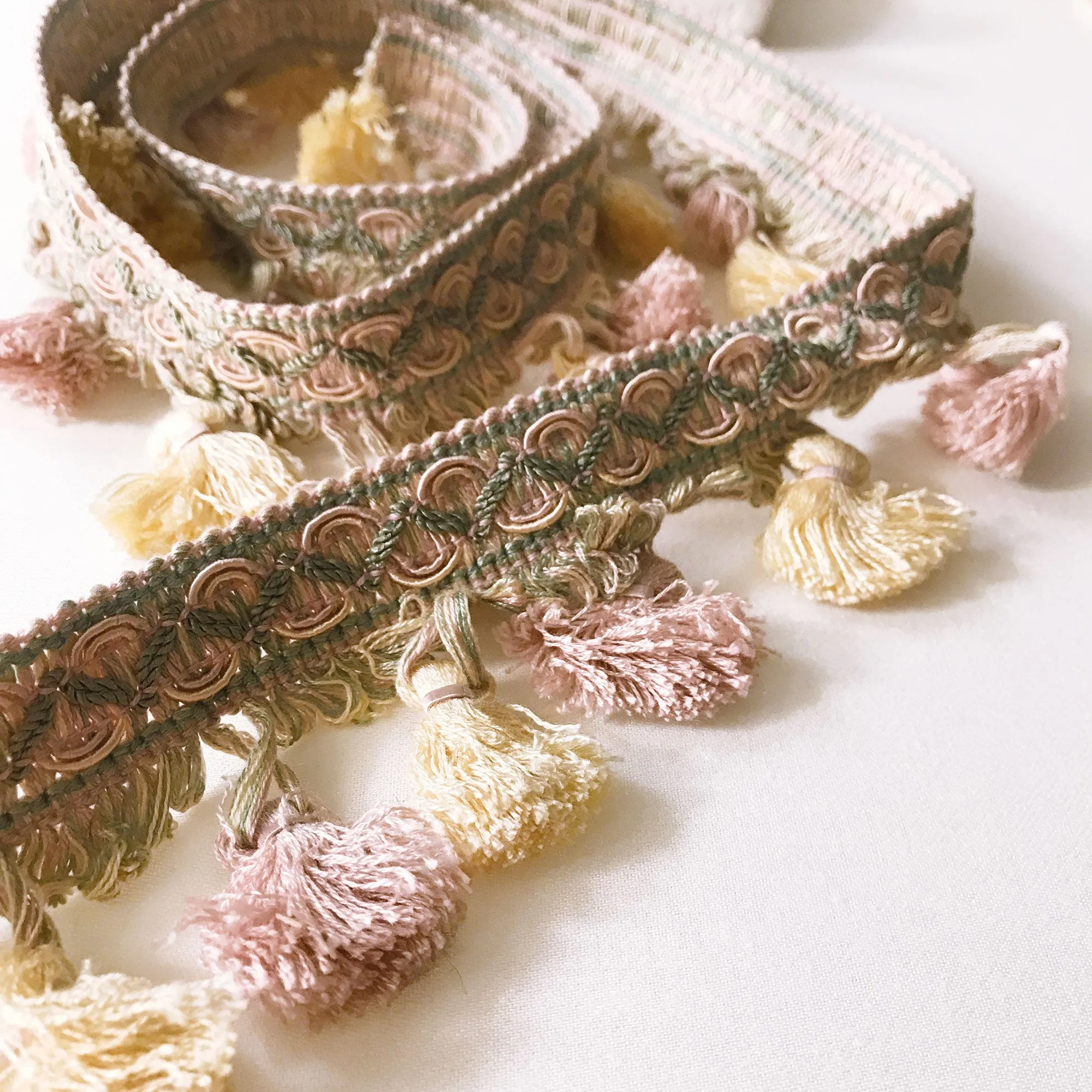 Blush Pink and Yellow High Quality Decorative Tassel Trim by the yard