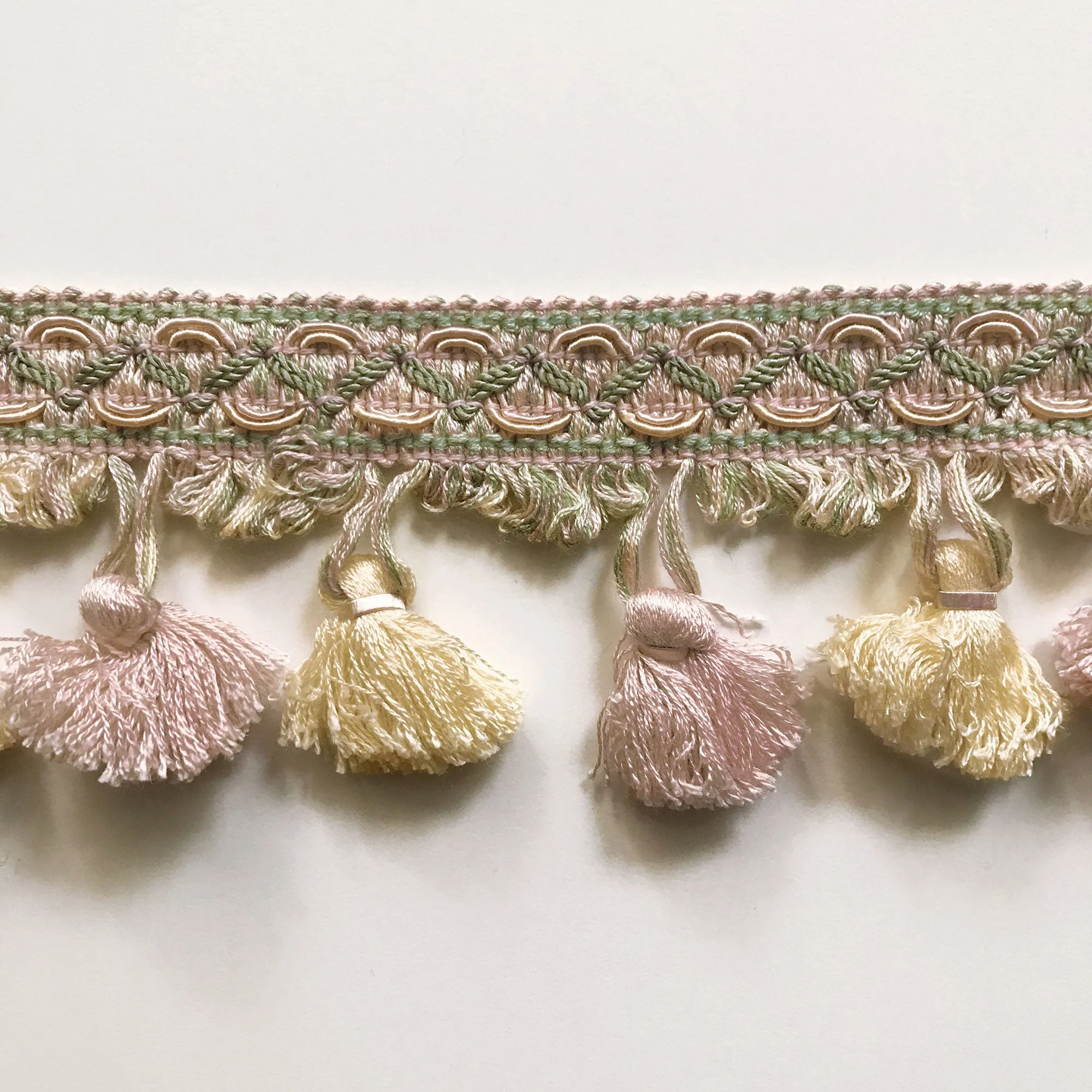 Blush Pink and Yellow High Quality Decorative Tassel Trim by the yard