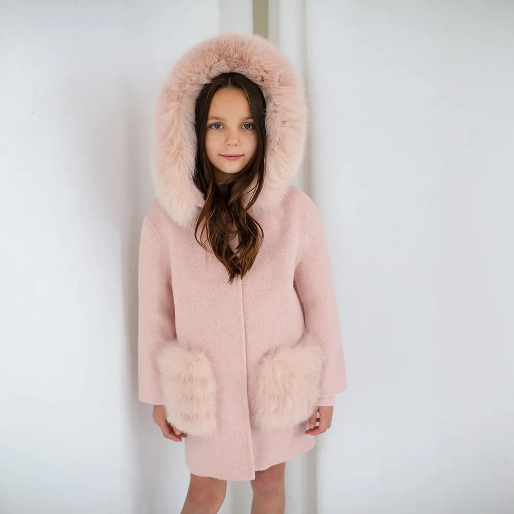 Bobble Babies :: Thea Cashmere Coat With Fur Pocket Blush