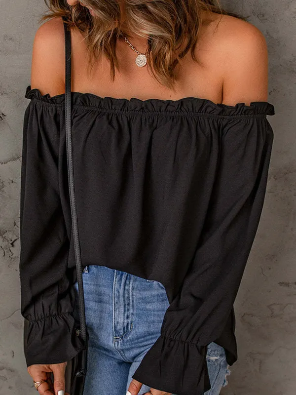 Boho Off the Shoulder Solid Color Peasant Top