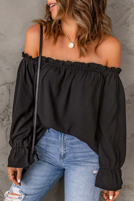 Boho Off the Shoulder Solid Color Peasant Top