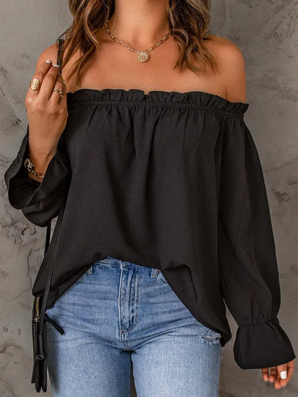 Boho Off the Shoulder Solid Color Peasant Top