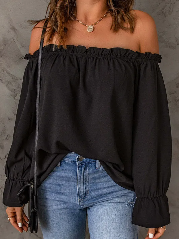 Boho Off the Shoulder Solid Color Peasant Top