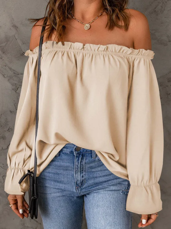 Boho Off the Shoulder Solid Color Peasant Top