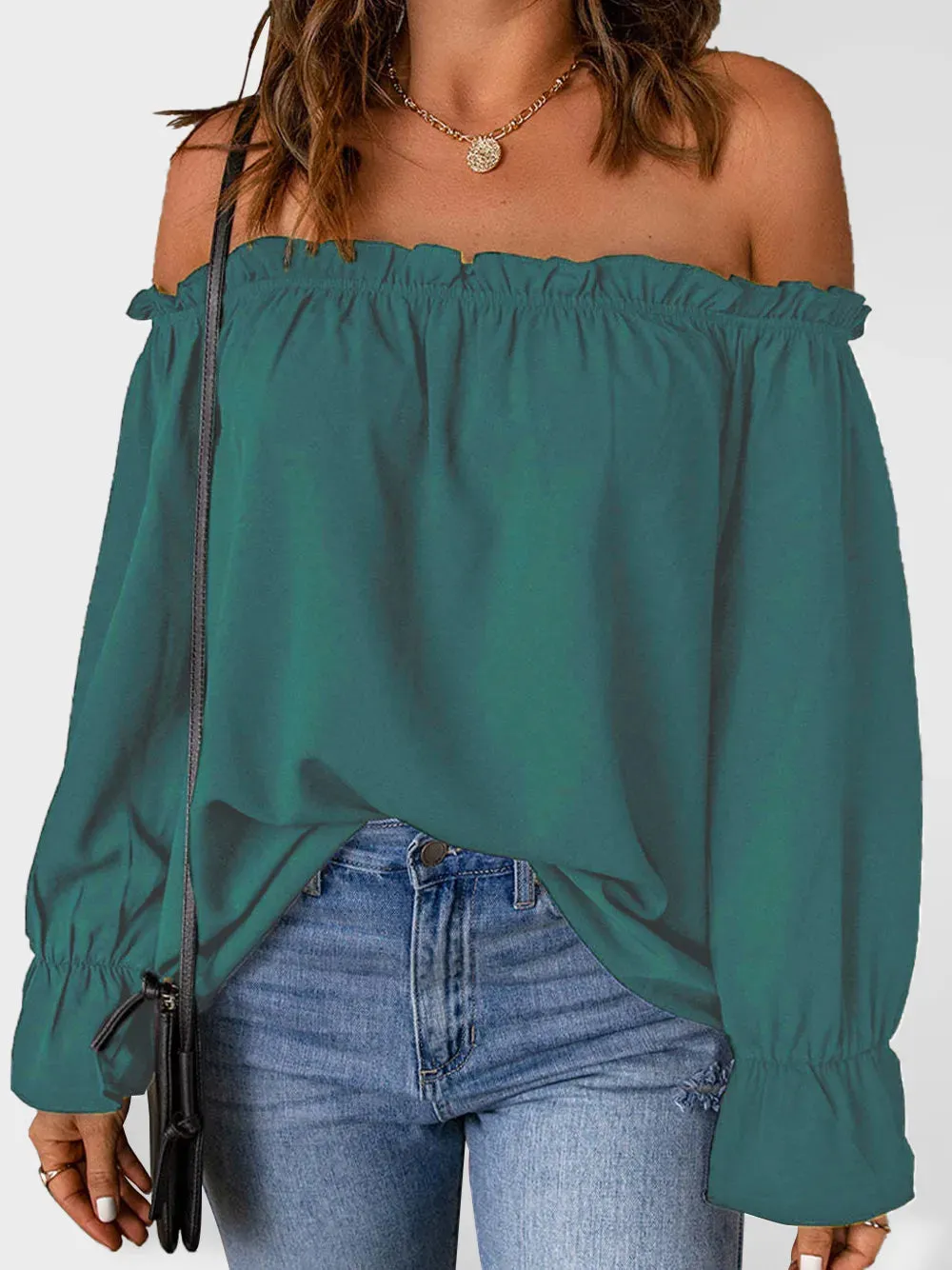 Boho Off the Shoulder Solid Color Peasant Top